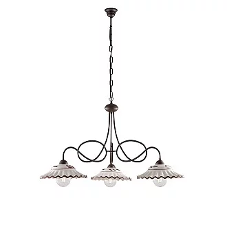 Lampadario Country Chic Bistrot 3 Luci Ruggine Con Ceramica Vietrese