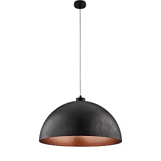 Sospensione Industrial 1 Luce Marcus In Ferro Laccato Nero E Rame Diam 50