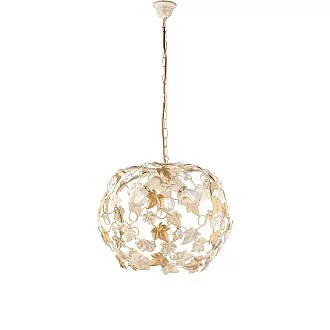 Lampadario Shabby Edera 3 Luci Ferro Battuto Avorio Oro Con Foglie E Cristalli