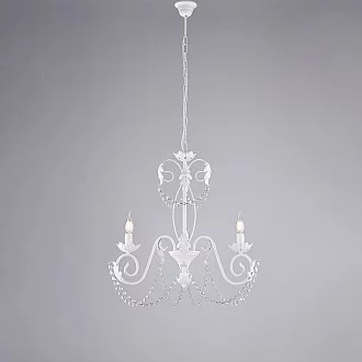 Lampadario Shabby Damasco 3 Luci Ferro Battuto Bianco E Cristalli