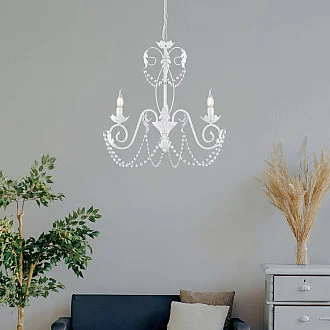 Lampadario Shabby Damasco 3 Luci Ferro Battuto Bianco E Cristalli