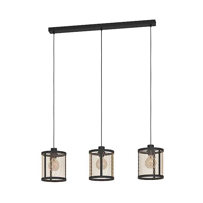 Eglo-Lampadario Industrial Dellow 3 Luci Acciaio Nero-43605-9002759436056