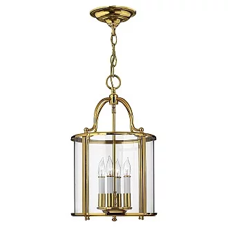 Lampadario Contemporaneo Gentry Ottone Lucido Vetro 4 Luci E14