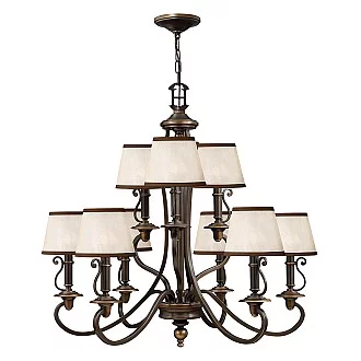 Lampadario Classico Plymouth Acciaio Bronzo Antico Tessuto 9 Luci E14