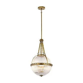 Lampadario Contemporaneo Aster Vetro Ottone Naturale 3 Luci E14