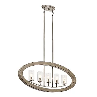 Lampadario Industrial Nordico Grand Bank Acciaio Grigio Antico Vetro 5 Luci E14