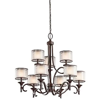 Lampadario Contemporaneo Lacey Acciaio Bronzo Antico Tessuto 9 Luci E14