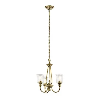 Lampadario Classico Waverly Acciaio Ottone Naturale Vetro 3 Luci E27