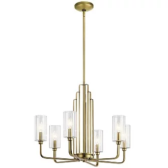 Lampadario Contemporaneo Kimrose Acciaio Ottone Spazzolato Vetro 6 Luci E14