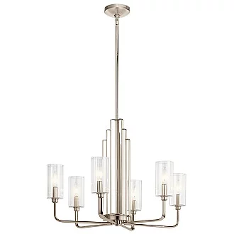 Lampadario Contemporaneo Kimrose Acciaio Nichel Lucido Vetro 6 Luci E14