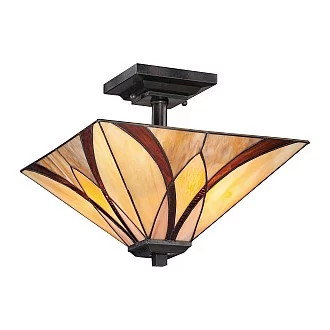 Lampadario Tiffany Asheville Metallo Bronzo Valiant 2 Luci E27