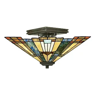 Lampadario Tiffany Inglenook Metallo Bronzo Valiant 2 Luci E27