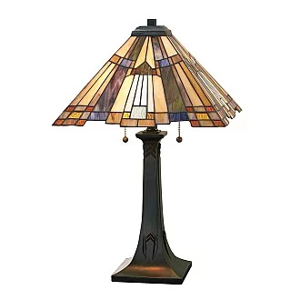 Lampada Da Scrivania Tiffany Inglenook Metallo Bronzo Valiant 2 Luci E27