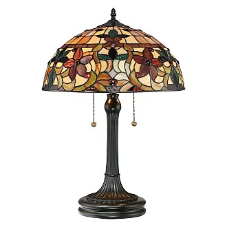 Lampada Da Scrivania Tiffany Kami Metallo Bronzo Vintage 2 Luci E27