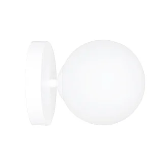 Applique 1 Luce Kalf In Acciaio Bianco A Bracci E Sfera In Vetro Opalino