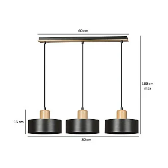 Sospensione Nordica 3 Luci Torin In Acciaio Nero E Legno