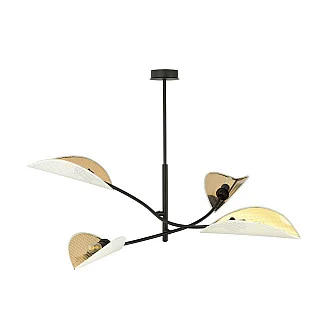 Sospensione Nordica 4 Luci Lotus In Acciaio Nero Bianco E Oro Bracci Regolabili