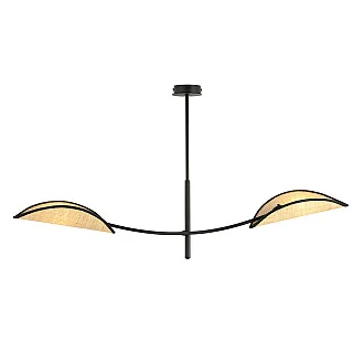 Sospensione Nordica 2 Luci Lotus In Acciaio E Rattan Con Bracci Regolabili