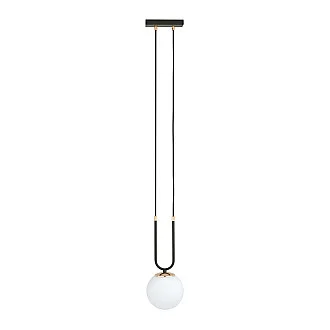 Sospensione Contemporanea 1 Luce Glam In Acciaio Nero Oro E Sfera Vetro Opalino