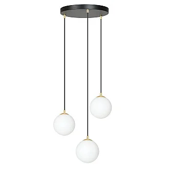 Sospensione Contemporanea Royal 3 Luci In Acciaio Nero/Oro Sfere Vetro Bianco