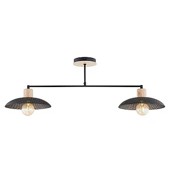 Plafoniera Nordica Kobe 2 Luci In Legno E Acciaio Nero