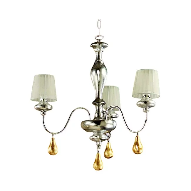 Homi-Lampadario In Legno Classico Argento Mecca Con Paralume 3 Luci Albanella-460-3-02-P29-