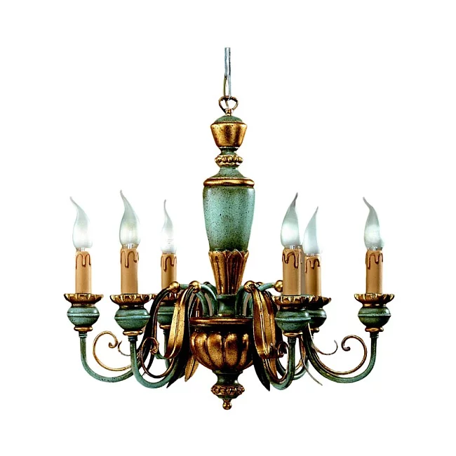 Homi-Lampadario In Legno Classico Azzurro Oro 6 Luci Oca-490-6-19-