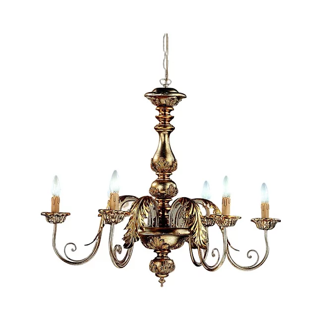 Homi-Lampadario In Legno Classico Oro Marrone Nocciola 6 Luci Gabbiano-570-6-02-