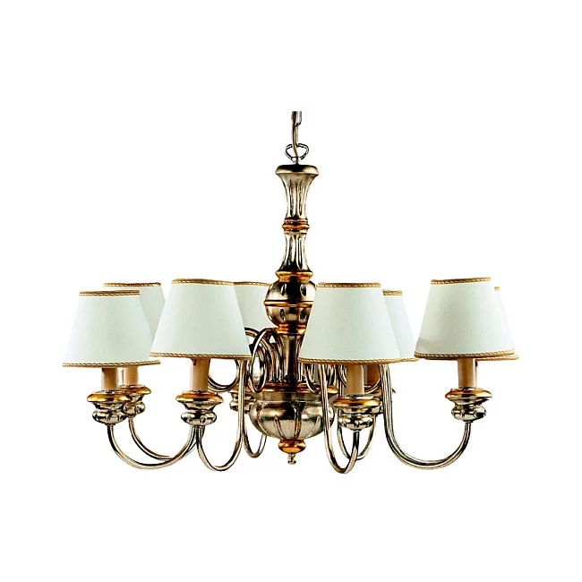 Homi-Lampadario In Legno Classico Argento Mecca Con Paralume 8 Luci Cicogna-640-8-02-P17-