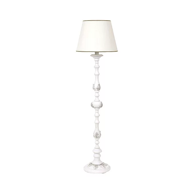 Homi-Lampada Da Terra In Legno Classico Bianco Opaco Con Paralume Fenicottero-710-T-40-P17-
