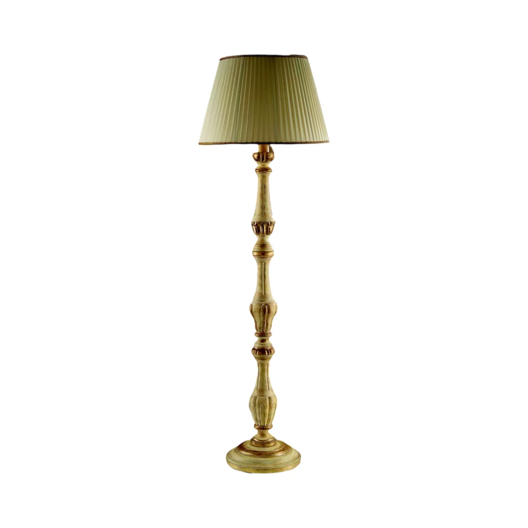 Lampada Da Terra In Legno Classico Giallo Crema Sbiancato Con Paralume  Rondone