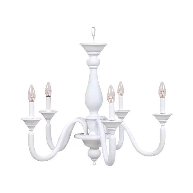 Homi-Lampadario In Legno Classico Bianco Opaco 5 Luci Laridi-817-5-71-