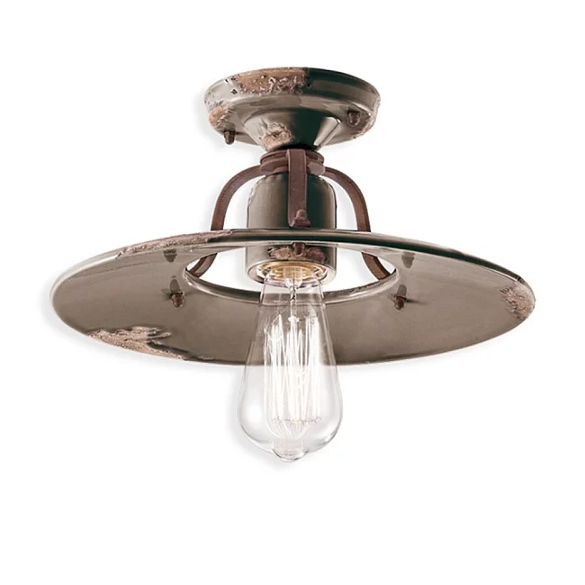 Ferroluce-Plafoniera Vintage Country Ferro E Ceramica Tortora D30 1 Luce E27-C1444-VIT-8056598475586