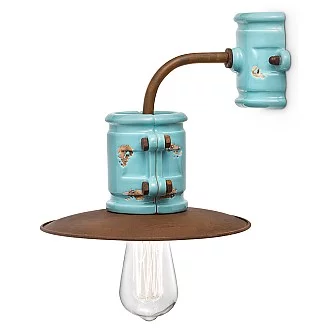 Applique Vintage Urban Ferro E Ceramica Azzurro 1 Luce E27 25Cm