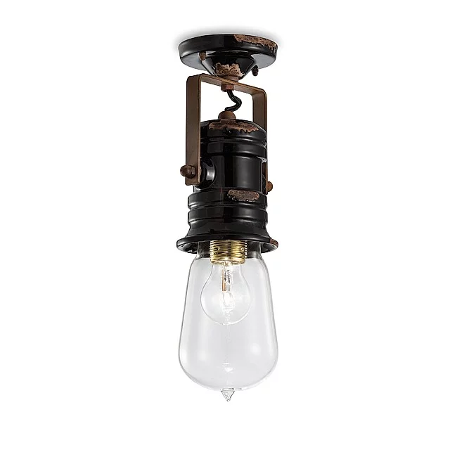 Ferroluce-Plafoniera Industrial Minimal Urban Ferro E Ceramica Vintage Nero 1 Luce E27-C1744-VIN-8056772562248