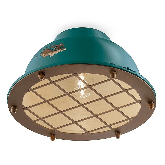 Ferroluce-Plafoniera Industrial Ferro E Ceramica Vintage Verde 1 Luce E27-C1760-VIV-8056772563177