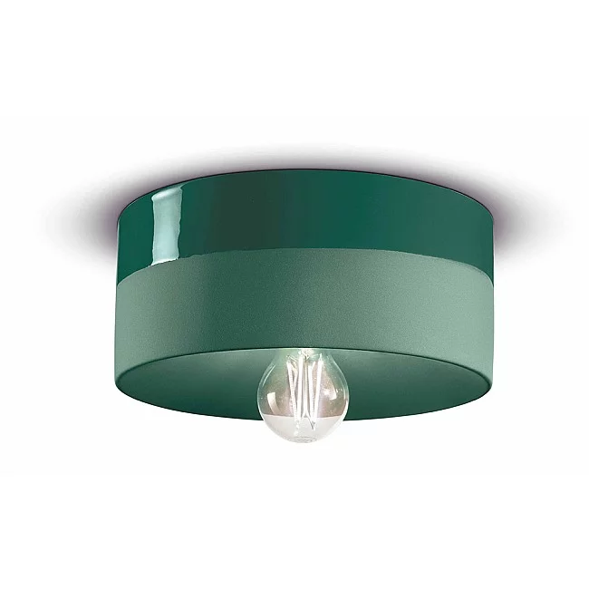 Ferroluce-Plafoniera Media Vintage Decò Pi Ceramica Verde Bottiglia 1 Luce E27-C1793-VEB-8056598473575