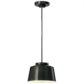 Lampadario Vintage 50'S Ferro E Ceramica Smaltato Nero 1 Luce E27 23Cm