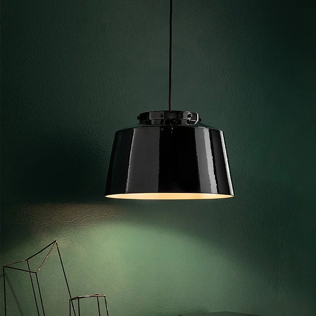 Ferroluce-Lampadario Vintage 50S Ferro E Ceramica Smaltato Nero 1 Luce E27 23Cm-C2000-08-8056772563474