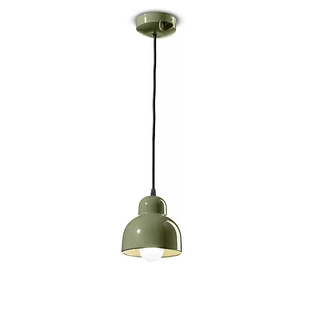 Ferroluce-Lampadario Vintage Decò Berimbau Ceramica Verde Salvia 1 Luce E27-C2611-VSA-8056598475067