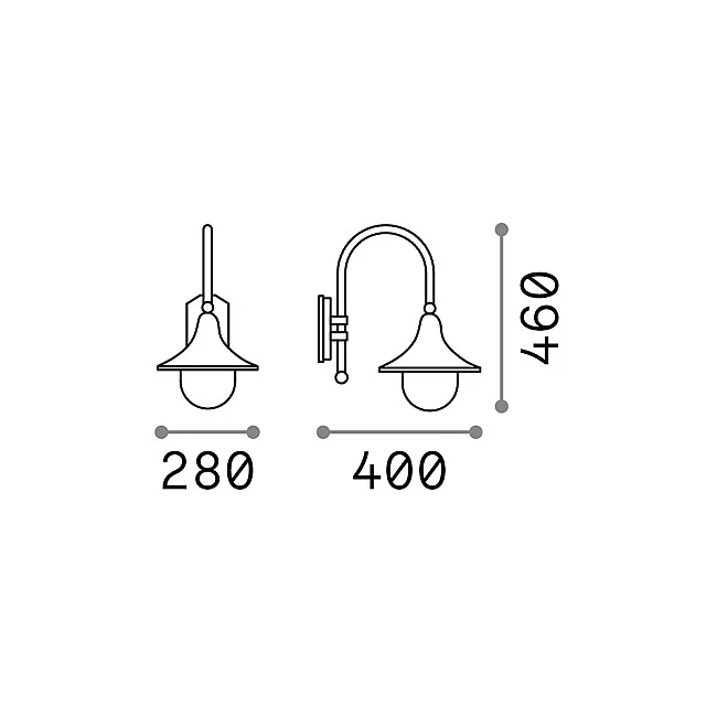 Ideal Lux-Applique Arco Rustica-Country Cima Alluminio Nero 1 Luce E27-024134-8021696024134