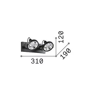 Plafoniera Moderna Glim Metallo Nero 2X10W Gu10 3000K Luce Calda