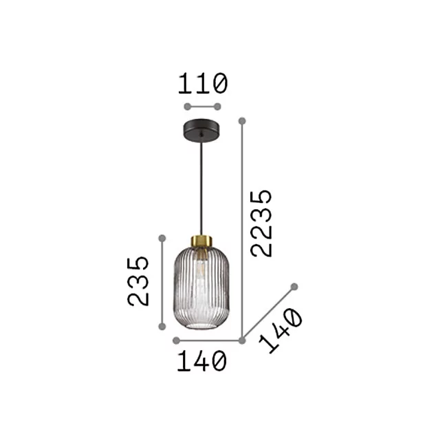 Ideal Lux-Sospensione Vintage-Decò Mint-1 Metallo Fumè 1 Luce E27-237442-8021696237442