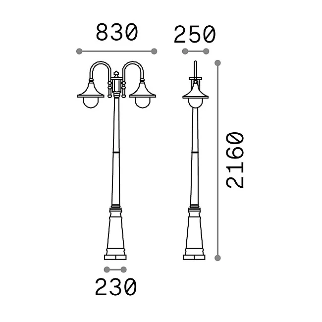 Ideal Lux-Lampione Esterno Rustico-Country Cima Alluminio Antracite 2 Luci E27-246833-8021696246833