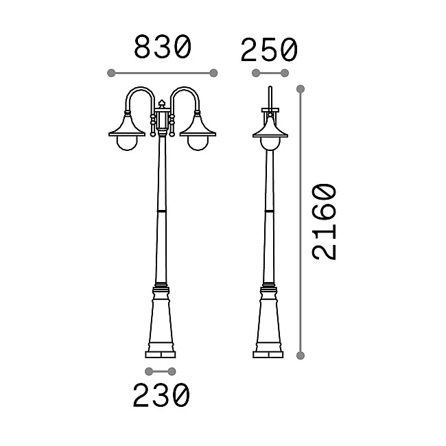 Ideal Lux-Lampione Esterno Rustico-Country Cima Alluminio Coffee 2 Luci E27-246840-8021696246840