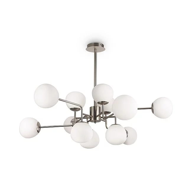 Maytoni-Lampadario Sospensione Erich In Metallo Nichel 12 Luci E Diffusori Bianchi-MOD221-PL-12-N-4251110026848