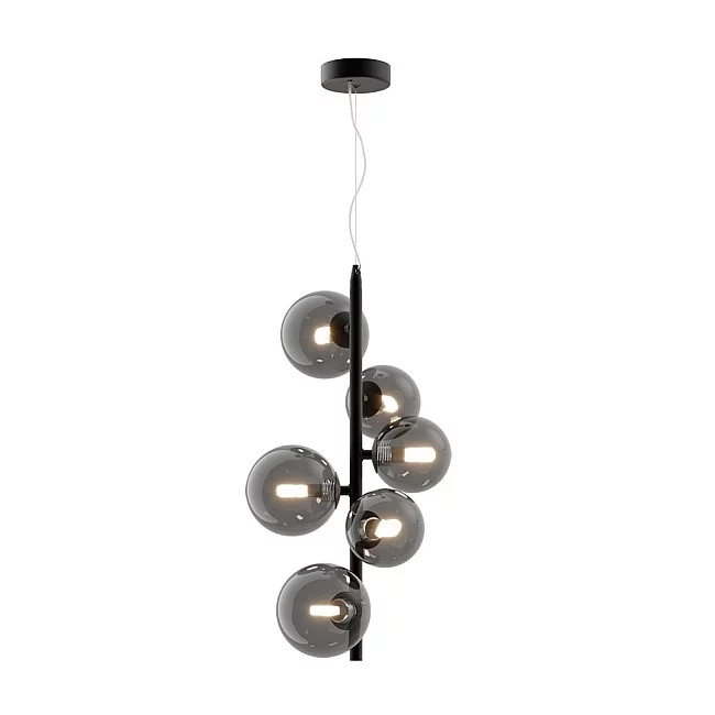 Lampadario Contemporaneo Dallas Metallo Nero 6 Luci Diffusori Vetro Specchiato