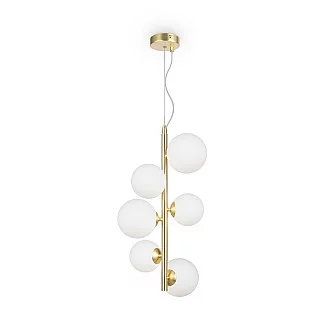 Lampadario Contemporaneo Dallas Metallo Oro 6 Luci Diffusori Vetro Bianco