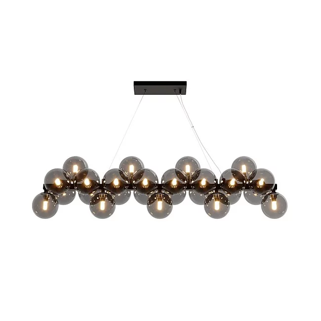 Lampadario Contemporaneo Dallas Metallo Nero 25 Luci Diffusori Vetro Nero Specchiato