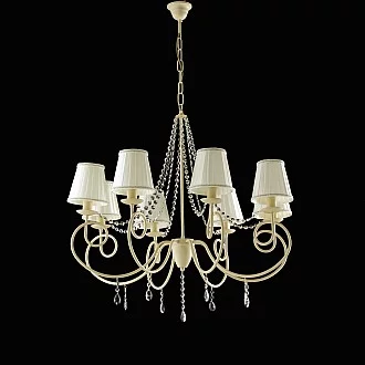 Lampadario classico Elegant 8 luci ferro avorio con cristalli e paralumi avorio
